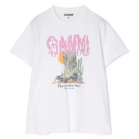 【ガニー/GANNI】 Basic Cotton Jersey T-shirt Boots Print大人の最旬トレンドファッション＆コーディネート founy(ファウニー) ファッション Fashion レディースファッション Fashion for Women トップス・カットソー Cut & Sew Tops シャツ・ブラウス・オフィスカジュアル Elegant Blouses & Button-Ups ロングTシャツ・Tシャツ Longline T-Shirts & Tees ウエスタン Western Style グラフィック Graphic, Graphic Design 半袖 Short Sleeve, Half Sleeve 洗える Machine Washable |ID:prp329100004961531