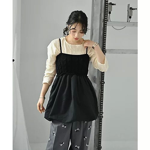 【スタイルデリ/STYLE DELI】の【BLK001】ケーブルバルーンキャミ インテリア・キッズ・メンズ・レディースファッション・服の通販 founy(ファニー) 　ファッション　Fashion　レディースファッション　Fashion for Women　トップス・カットソー　Cut & Sew Tops　キャミソール&ノースリーブ　Camisoles & Sleeveless Tops　インナー　Innerwear　春　Spring　秋　Autumn　カットソー　Cut and Sewn Top　切替　Switching, Contrast Panel　シアー　Sheer, See-Through　シューズ　Shoes, Footwear　シンプル　Simple, Minimal　定番　Standard, Basic Item　バランス　Balance, Style Balance　バルーン　Balloon, Balloon Silhouette　フロント　Front, Front Design　ロング　Long, Long-Length　おすすめ　Recommended / Our Picks　ブラック|ID: prp329100004961576 ipo3291000000037224174