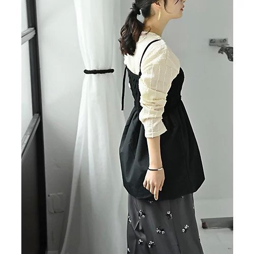 【スタイルデリ/STYLE DELI】の【BLK001】ケーブルバルーンキャミ 人気、トレンドファッション・服の通販 founy(ファニー) 　ファッション　Fashion　レディースファッション　Fashion for Women　トップス・カットソー　Cut & Sew Tops　キャミソール&ノースリーブ　Camisoles & Sleeveless Tops　インナー　Innerwear　春　Spring　秋　Autumn　カットソー　Cut and Sewn Top　切替　Switching, Contrast Panel　シアー　Sheer, See-Through　シューズ　Shoes, Footwear　シンプル　Simple, Minimal　定番　Standard, Basic Item　バランス　Balance, Style Balance　バルーン　Balloon, Balloon Silhouette　フロント　Front, Front Design　ロング　Long, Long-Length　おすすめ　Recommended / Our Picks　other-3|ID: prp329100004961576 ipo3291000000037224176