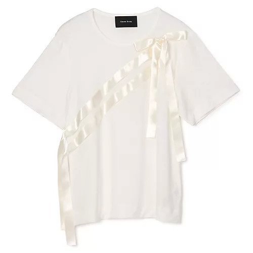【シモーン ロシャ/SIMONE ROCHA】のBOW SASH EASY T-SHIRT インテリア・キッズ・メンズ・レディースファッション・服の通販 founy(ファニー) 　ファッション　Fashion　レディースファッション　Fashion for Women　トップス・カットソー　Cut & Sew Tops　シャツ・ブラウス・オフィスカジュアル　Elegant Blouses & Button-Ups　ロングTシャツ・Tシャツ　Longline T-Shirts & Tees　シアー　Sheer, See-Through　バランス　Balance, Style Balance　フロント　Front, Front Design　ボックス　Boxy, Box Shape　リボン　Ribbon, Bow　半袖　Short Sleeve, Half Sleeve　洗える　Machine Washable　IVORY|ID: prp329100004961583 ipo3291000000037224203