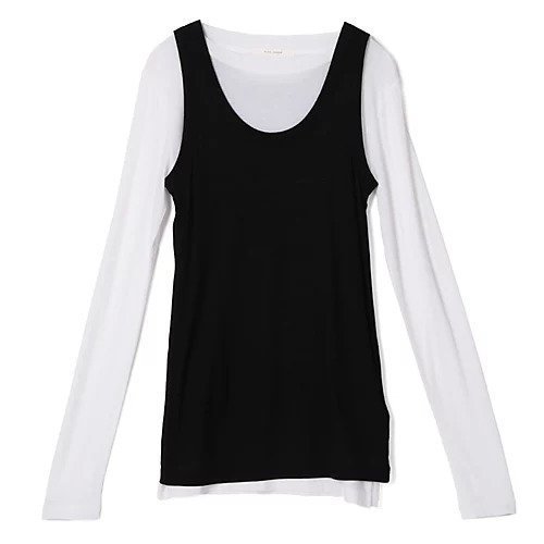 【プレインピープル/PLAIN PEOPLE】のハイツイストフライスタンクトップレイヤードTシャツ インテリア・キッズ・メンズ・レディースファッション・服の通販 founy(ファニー) 　ファッション　Fashion　レディースファッション　Fashion for Women　トップス・カットソー　Cut & Sew Tops　シャツ・ブラウス・オフィスカジュアル　Elegant Blouses & Button-Ups　ロングTシャツ・Tシャツ　Longline T-Shirts & Tees　タンク　Tank Top, Sleeveless Top　ベーシック　Basic, Essential　リラックス　Relax, Relaxed Fit　洗える　Machine Washable　ホワイト×ブラック|ID: prp329100004961606 ipo3291000000037224327