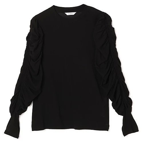 【チノ/CINOH】のSHEF GATHERED SLEEVE LONG T SHIRT インテリア・キッズ・メンズ・レディースファッション・服の通販 founy(ファニー) 　ファッション　Fashion　レディースファッション　Fashion for Women　トップス・カットソー　Cut & Sew Tops　シャツ・ブラウス・オフィスカジュアル　Elegant Blouses & Button-Ups　ロングTシャツ・Tシャツ　Longline T-Shirts & Tees　インド　Indian Textile　洗える　Machine Washable　カットソー　Cut and Sewn Top　ギャザー　Gathered, Ruffled　吸水　Absorbent, Quick-Dry　シアー　Sheer, See-Through　シンプル　Simple, Minimal　スリーブ　Sleeve, Long Sleeve / Short Sleeve　デニム　Denim, Jeans Material　ドッキング　Docking, Mixed Material　ドレープ　Drape, Draping Fabric　定番　Standard, Basic Item　バランス　Balance, Style Balance　フォルム　Silhouette, Form　ロング　Long, Long-Length　夏　Summer　エレガント 上品　Elegant　BLACK|ID: prp329100004961663 ipo3291000000037224622