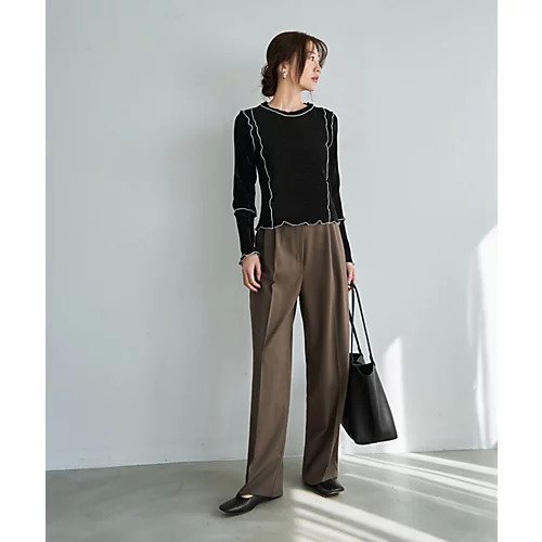 【スタイルデリ/STYLE DELI】のメロウリブ 微光沢プリーツ調ライントップス 人気、トレンドファッション・服の通販 founy(ファニー) 　ファッション　Fashion　レディースファッション　Fashion for Women　トップス・カットソー　Cut & Sew Tops　イエロー　Yellow　インナー　Innerwear　カットソー　Cut and Sewn Top　クール　Cool, Chic　スリット　Slit, Slit Detail　定番　Standard, Basic Item　長袖　Long Sleeve, Full Sleeve　プリーツ　Pleats, Pleated　other-2|ID: prp329100004961741 ipo3291000000037225073