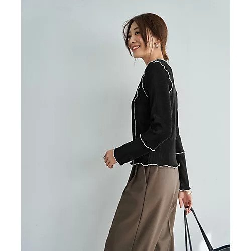 【スタイルデリ/STYLE DELI】のメロウリブ 微光沢プリーツ調ライントップス 人気、トレンドファッション・服の通販 founy(ファニー) 　ファッション　Fashion　レディースファッション　Fashion for Women　トップス・カットソー　Cut & Sew Tops　イエロー　Yellow　インナー　Innerwear　カットソー　Cut and Sewn Top　クール　Cool, Chic　スリット　Slit, Slit Detail　定番　Standard, Basic Item　長袖　Long Sleeve, Full Sleeve　プリーツ　Pleats, Pleated　other-3|ID: prp329100004961741 ipo3291000000037225075