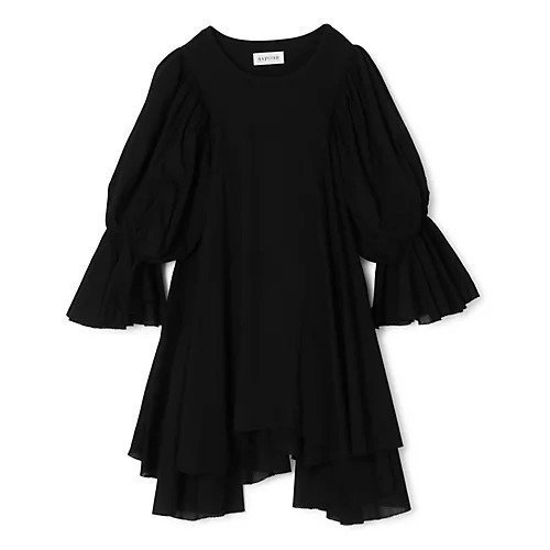 【アユーシ/AAYUSHI】のリルヘムパフスリーブトップス インテリア・キッズ・メンズ・レディースファッション・服の通販 founy(ファニー) 　ファッション　Fashion　レディースファッション　Fashion for Women　トップス・カットソー　Cut & Sew Tops　インド　Indian Textile　洗える　Machine Washable　ギャザー　Gathered, Ruffled　シルク　Silk, 100% Silk　シンプル　Simple, Minimal　スリーブ　Sleeve, Long Sleeve / Short Sleeve　フレア　Flare, Flared　BLACK|ID: prp329100004961799 ipo3291000000037225378