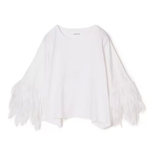 【アユーシ/AAYUSHI】のフェザーフリルカットソー インテリア・キッズ・メンズ・レディースファッション・服の通販 founy(ファニー) 　ファッション　Fashion　レディースファッション　Fashion for Women　トップス・カットソー　Cut & Sew Tops　カットソー・ベーシックTシャツ　Cut-and-Sewn Tops / Stretch Tees & Basics　洗える　Machine Washable　カットソー　Cut and Sewn Top　ショルダー　Shoulder, Shoulder Strap　シンプル　Simple, Minimal　スラックス　Slacks, Dress Pants　デニム　Denim, Jeans Material　ドロップ　Drop Shoulder, Dropped Style　バランス　Balance, Style Balance　フェザー　Feather, Feather Detail　フリル　Frill, Ruffle　ボックス　Boxy, Box Shape　おすすめ　Recommended / Our Picks　WHITE|ID: prp329100004961801 ipo3291000000037225388