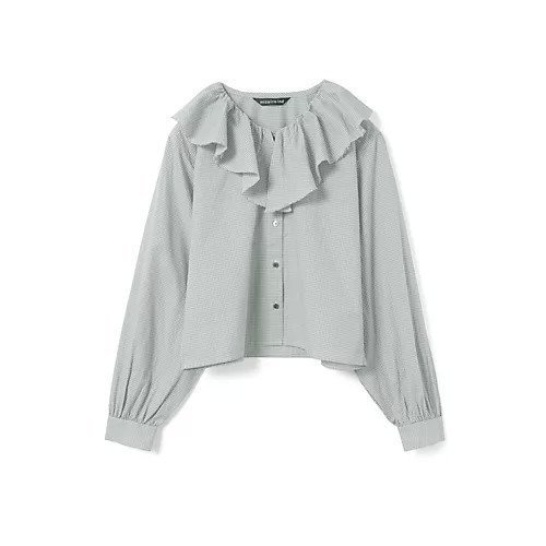 【ミズイロ インド/mizuiro ind】のチェックフリルギャザーカラーシャツ インテリア・キッズ・メンズ・レディースファッション・服の通販 founy(ファニー) 　ファッション　Fashion　レディースファッション　Fashion for Women　トップス・カットソー　Cut & Sew Tops　シャツ・ブラウス・オフィスカジュアル　Elegant Blouses & Button-Ups　インナー　Innerwear　ギンガム　Gingham, Gingham Fabric　チェック　Check, Plaid, Tartan　フリル　Frill, Ruffle　モノトーン　Monotone, Black and White　人気　Popular, Best Seller　今季　This Season, Current Season　グレー|ID: prp329100004961845 ipo3291000000037225606