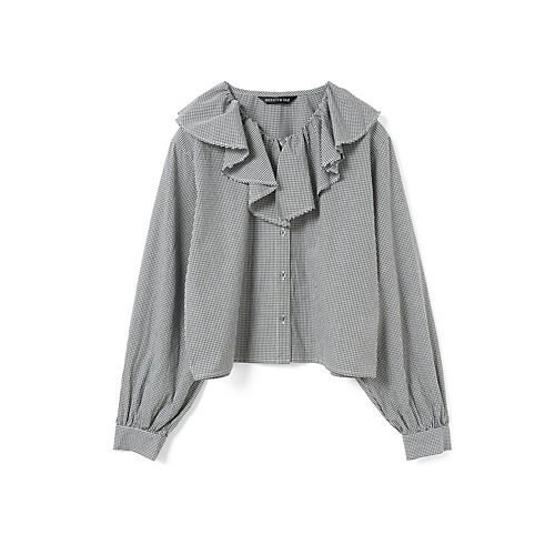 【ミズイロ インド/mizuiro ind】のチェックフリルギャザーカラーシャツ 人気、トレンドファッション・服の通販 founy(ファニー) 　ファッション　Fashion　レディースファッション　Fashion for Women　トップス・カットソー　Cut & Sew Tops　シャツ・ブラウス・オフィスカジュアル　Elegant Blouses & Button-Ups　インナー　Innerwear　ギンガム　Gingham, Gingham Fabric　チェック　Check, Plaid, Tartan　フリル　Frill, Ruffle　モノトーン　Monotone, Black and White　人気　Popular, Best Seller　今季　This Season, Current Season　other-2|ID: prp329100004961845 ipo3291000000037225608