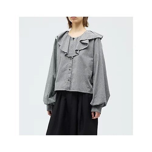 【ミズイロ インド/mizuiro ind】のチェックフリルギャザーカラーシャツ 人気、トレンドファッション・服の通販 founy(ファニー) 　ファッション　Fashion　レディースファッション　Fashion for Women　トップス・カットソー　Cut & Sew Tops　シャツ・ブラウス・オフィスカジュアル　Elegant Blouses & Button-Ups　インナー　Innerwear　ギンガム　Gingham, Gingham Fabric　チェック　Check, Plaid, Tartan　フリル　Frill, Ruffle　モノトーン　Monotone, Black and White　人気　Popular, Best Seller　今季　This Season, Current Season　other-3|ID: prp329100004961845 ipo3291000000037225610