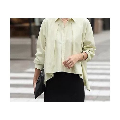 【スタイルデリ/STYLE DELI】の【selection】ストライプ柄立体タックショートシャツ インテリア・キッズ・メンズ・レディースファッション・服の通販 founy(ファニー) 　ファッション　Fashion　レディースファッション　Fashion for Women　トップス・カットソー　Cut & Sew Tops　シャツ・ブラウス・オフィスカジュアル　Elegant Blouses & Button-Ups　イエロー　Yellow　ショート　Short, Short Length　ジャケット　Jacket, Outerwear　ストライプ　Stripe, Striped Pattern　デニム　Denim, Jeans Material　バランス　Balance, Style Balance　フォルム　Silhouette, Form　フレア　Flare, Flared　フロント　Front, Front Design　ボーダー　Border, Stripe　リラックス　Relax, Relaxed Fit　ワイド　Wide, Wide Fit　エレガント 上品　Elegant　イエロー|ID: prp329100004961886 ipo3291000000037225862