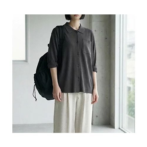 【スタイルデリ/STYLE DELI】の【BLK001】リサイクルポリシャツニット インテリア・キッズ・メンズ・レディースファッション・服の通販 founy(ファニー) 　ファッション　Fashion　レディースファッション　Fashion for Women　トップス・カットソー　Cut & Sew Tops　ニット　Knit Tops & Sweaters　シャツ・ブラウス・オフィスカジュアル　Elegant Blouses & Button-Ups　シンプル　Simple, Minimal　スラックス　Slacks, Dress Pants　バランス　Balance, Style Balance　フロント　Front, Front Design　ベーシック　Basic, Essential　リラックス　Relax, Relaxed Fit　ワイド　Wide, Wide Fit　チャコール|ID: prp329100004961920 ipo3291000000037226104