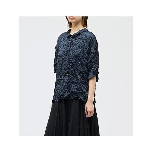 【ミズイロ インド/mizuiro ind】のワッシャーハーフスリーブシャツ 人気、トレンドファッション・服の通販 founy(ファニー) 　ファッション　Fashion　レディースファッション　Fashion for Women　トップス・カットソー　Cut & Sew Tops　シャツ・ブラウス・オフィスカジュアル　Elegant Blouses & Button-Ups　サテン　Satin, Glossy Fabric　ワッシャー　Washer, Crinkled Finish　エレガント 上品　Elegant　夏　Summer　other-2|ID: prp329100004961925 ipo3291000000037226136