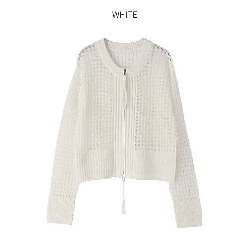 【スタイルデリ/STYLE DELI】の【selection】メッシュジップカーディガン インテリア・キッズ・メンズ・レディースファッション・服の通販 founy(ファニー) 　ファッション　Fashion　レディースファッション　Fashion for Women　トップス・カットソー　Cut & Sew Tops　カーディガン・羽織り　Layered Style Cardigans　イエロー　Yellow　インナー　Innerwear　カーディガン　Cardigan, Knitwear　コンパクト　Compact, Small Size　シルバー　Silver, Metallic Silver　ストレート　Straight, Straight Cut　スリット　Slit, Slit Detail　透かし　Cut-Out, Lacework　ノースリーブ　Sleeveless, No-Sleeve　長袖　Long Sleeve, Full Sleeve　バランス　Balance, Style Balance　フォルム　Silhouette, Form　フロント　Front, Front Design　ブルゾン　Blouson, Bomber Jacket　ボトム　Bottoms, Lower Wear　ポケット　Pocket, Pocket Detail　メッシュ　Mesh, Net Fabric　レース　Lace, Lace Fabric　ロング　Long, Long-Length　おすすめ　Recommended / Our Picks　夏　Summer　エレガント 上品　Elegant　ホワイト|ID: prp329100004961971 ipo3291000000037226399