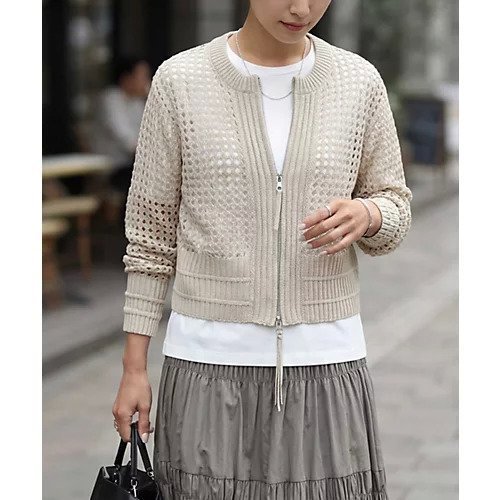 【スタイルデリ/STYLE DELI】の【selection】メッシュジップカーディガン インテリア・キッズ・メンズ・レディースファッション・服の通販 founy(ファニー) 　ファッション　Fashion　レディースファッション　Fashion for Women　トップス・カットソー　Cut & Sew Tops　カーディガン・羽織り　Layered Style Cardigans　イエロー　Yellow　インナー　Innerwear　カーディガン　Cardigan, Knitwear　コンパクト　Compact, Small Size　シルバー　Silver, Metallic Silver　ストレート　Straight, Straight Cut　スリット　Slit, Slit Detail　透かし　Cut-Out, Lacework　ノースリーブ　Sleeveless, No-Sleeve　長袖　Long Sleeve, Full Sleeve　バランス　Balance, Style Balance　フォルム　Silhouette, Form　フロント　Front, Front Design　ブルゾン　Blouson, Bomber Jacket　ボトム　Bottoms, Lower Wear　ポケット　Pocket, Pocket Detail　メッシュ　Mesh, Net Fabric　レース　Lace, Lace Fabric　ロング　Long, Long-Length　おすすめ　Recommended / Our Picks　夏　Summer　エレガント 上品　Elegant　ベージュ|ID: prp329100004961971 ipo3291000000037226400