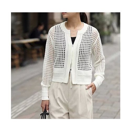 【スタイルデリ/STYLE DELI】の【selection】メッシュジップカーディガン 人気、トレンドファッション・服の通販 founy(ファニー) 　ファッション　Fashion　レディースファッション　Fashion for Women　トップス・カットソー　Cut & Sew Tops　カーディガン・羽織り　Layered Style Cardigans　イエロー　Yellow　インナー　Innerwear　カーディガン　Cardigan, Knitwear　コンパクト　Compact, Small Size　シルバー　Silver, Metallic Silver　ストレート　Straight, Straight Cut　スリット　Slit, Slit Detail　透かし　Cut-Out, Lacework　ノースリーブ　Sleeveless, No-Sleeve　長袖　Long Sleeve, Full Sleeve　バランス　Balance, Style Balance　フォルム　Silhouette, Form　フロント　Front, Front Design　ブルゾン　Blouson, Bomber Jacket　ボトム　Bottoms, Lower Wear　ポケット　Pocket, Pocket Detail　メッシュ　Mesh, Net Fabric　レース　Lace, Lace Fabric　ロング　Long, Long-Length　おすすめ　Recommended / Our Picks　夏　Summer　エレガント 上品　Elegant　other-2|ID: prp329100004961971 ipo3291000000037226402