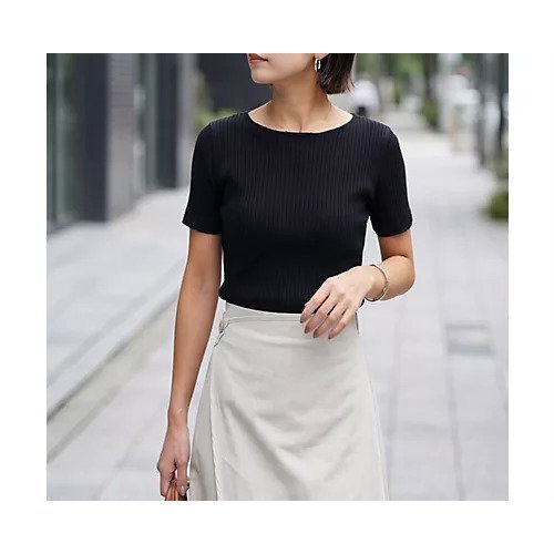 【スタイルデリ/STYLE DELI】の半袖ボートネックリブトップス インテリア・キッズ・メンズ・レディースファッション・服の通販 founy(ファニー) 　ファッション　Fashion　レディースファッション　Fashion for Women　トップス・カットソー　Cut & Sew Tops　ストレート　Straight, Straight Cut　スリット　Slit, Slit Detail　ポケット　Pocket, Pocket Detail　冬　Winter / This Winter　半袖　Short Sleeve, Half Sleeve　ブラック|ID: prp329100004961983 ipo3291000000037226451