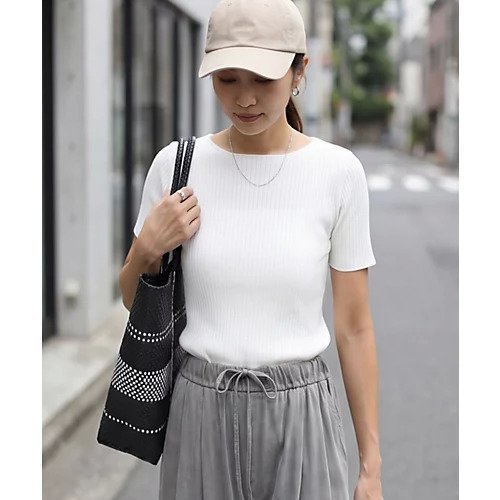 【スタイルデリ/STYLE DELI】の半袖ボートネックリブトップス インテリア・キッズ・メンズ・レディースファッション・服の通販 founy(ファニー) 　ファッション　Fashion　レディースファッション　Fashion for Women　トップス・カットソー　Cut & Sew Tops　ストレート　Straight, Straight Cut　スリット　Slit, Slit Detail　ポケット　Pocket, Pocket Detail　冬　Winter / This Winter　半袖　Short Sleeve, Half Sleeve　ホワイト|ID: prp329100004961983 ipo3291000000037226452