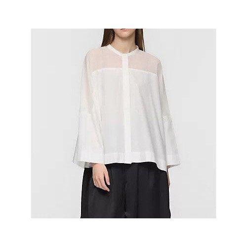 【ミズイロ インド/mizuiro ind】のシアーショルダースタンドカラーワイドシャツ インテリア・キッズ・メンズ・レディースファッション・服の通販 founy(ファニー) 　ファッション　Fashion　レディースファッション　Fashion for Women　トップス・カットソー　Cut & Sew Tops　シャツ・ブラウス・オフィスカジュアル　Elegant Blouses & Button-Ups　おすすめ　Recommended / Our Picks　シアー　Sheer, See-Through　バランス　Balance, Style Balance　パープル　Purple, Violet　ベーシック　Basic, Essential　ミックス　Mix, Mixed Style　ヨーク　Yoke, Yoke Design　エレガント 上品　Elegant　今季　This Season, Current Season　再入荷　Restock / Back in Stock　夏　Summer　定番　Standard, Basic Item　オフホワイト|ID: prp329100004961985 ipo3291000000037226462