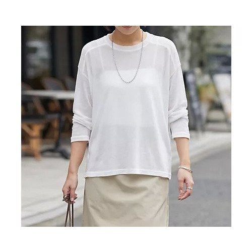 【スタイルデリ/STYLE DELI】のとろみ落ち感ニット編みカットトップス インテリア・キッズ・メンズ・レディースファッション・服の通販 founy(ファニー) 　ファッション　Fashion　レディースファッション　Fashion for Women　トップス・カットソー　Cut & Sew Tops　ニット　Knit Tops & Sweaters　インナー　Innerwear　カットソー　Cut and Sewn Top　シアー　Sheer, See-Through　シンプル　Simple, Minimal　ストレート　Straight, Straight Cut　スリット　Slit, Slit Detail　とろみ　Fluid, Flowy Fabric　定番　Standard, Basic Item　長袖　Long Sleeve, Full Sleeve　フォルム　Silhouette, Form　夏　Summer　旅行　Travel　ホワイト|ID: prp329100004961987 ipo3291000000037226477