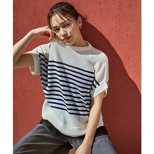 【エニー/ANY】のラミータッチオーバーニット インテリア・キッズ・メンズ・レディースファッション・服の通販 founy(ファニー) 　ファッション　Fashion　レディースファッション　Fashion for Women　トップス・カットソー　Cut & Sew Tops　ニット　Knit Tops & Sweaters　アクリル　Acrylic Material　サマー　Summer, Summer Style　フロント　Front, Front Design　リラックス　Relax, Relaxed Fit　おすすめ　Recommended / Our Picks　エレガント 上品　Elegant　オフ×ネイビーボーダー|ID: prp329100004961995 ipo3291000000037226544