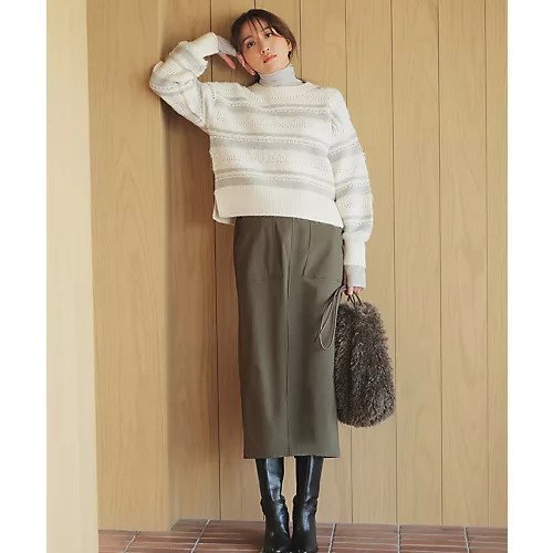 【エニー/ANY】のパターンボーダーニット 人気、トレンドファッション・服の通販 founy(ファニー) 　ファッション　Fashion　レディースファッション　Fashion for Women　トップス・カットソー　Cut & Sew Tops　ニット　Knit Tops & Sweaters　おすすめ　Recommended / Our Picks　コンパクト　Compact, Small Size　シンプル　Simple, Minimal　スパンコール　Sequins, Sequin Embellishment　バランス　Balance, Style Balance　フェザー　Feather, Feather Detail　ホリデーシーズン　Holiday Season　ボーダー　Border, Stripe　ワイド　Wide, Wide Fit　冬　Winter / This Winter　洗える　Machine Washable　other-3|ID: prp329100004961998 ipo3291000000037226559