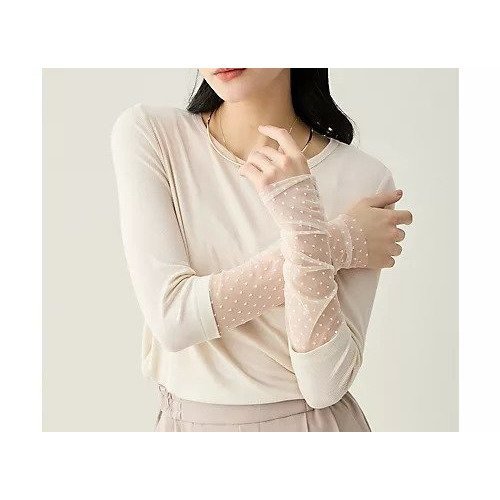 【エニー/ANY】の袖ドットチュールコンビインナー インテリア・キッズ・メンズ・レディースファッション・服の通販 founy(ファニー) 　ファッション　Fashion　レディースファッション　Fashion for Women　トップス・カットソー　Cut & Sew Tops　カーディガン　Cardigan, Knitwear　シアー　Sheer, See-Through　シャーリング　Shirring, Ruched　ストレッチ　Stretch, Stretchy Fabric　チュール　Tulip, Tulip Motif　エクリュ|ID: prp329100004962012 ipo3291000000037226652