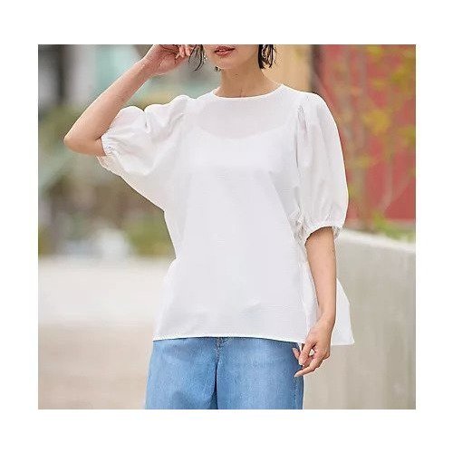 【エニー/ANY】のサッカーギャザーバックペプラムブラウス 人気、トレンドファッション・服の通販 founy(ファニー) 　ファッションモデル・俳優・女優　Models　女性　Women　優木まおみ　Yuki Maomi　ファッション　Fashion　レディースファッション　Fashion for Women　トップス・カットソー　Cut & Sew Tops　シャツ・ブラウス・オフィスカジュアル　Elegant Blouses & Button-Ups　バッグ　Bags　おすすめ　Recommended / Our Picks　イエロー　Yellow　サッカー　Seersucker, Summer Fabric　ティアード　Tiered, Tiered Style　デニム　Denim, Jeans Material　バランス　Balance, Style Balance　エレガント 上品　Elegant　切替　Switching, Contrast Panel　 other-1|ID: prp329100004962059 ipo3291000000037226868