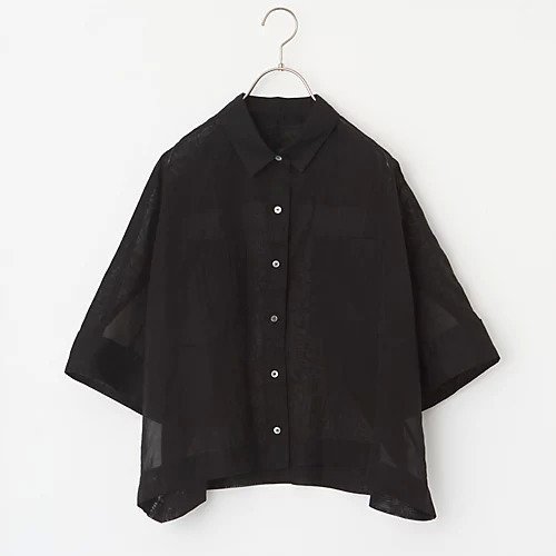 【マイカ ディール/MICA & DEAL】の【LEEマルシェ20th別注】【洗える】シアー半袖シャツ インテリア・キッズ・メンズ・レディースファッション・服の通販 founy(ファニー) 　ファッション　Fashion　レディースファッション　Fashion for Women　トップス・カットソー　Cut & Sew Tops　シャツ・ブラウス・オフィスカジュアル　Elegant Blouses & Button-Ups　なめらか　Smooth, Silky Texture　シアー　Sheer, See-Through　ショート　Short, Short Length　フィット　Fit, Slim Fit　ボックス　Boxy, Box Shape　エレガント 上品　Elegant　別注　Limited Edition, Custom Order　半袖　Short Sleeve, Half Sleeve　夏　Summer　洗える　Machine Washable　ブラック|ID: prp329100004962083 ipo3291000000037226983