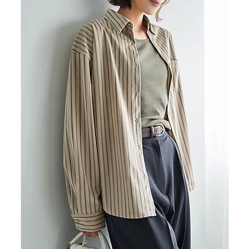 【スタイルデリ/STYLE DELI】の【LUXE】ベルベットタッチストライプ柄シャツ インテリア・キッズ・メンズ・レディースファッション・服の通販 founy(ファウニー) 　ファッション　Fashion　レディースファッション　Fashion for Women　トップス・カットソー　Cut & Sew Tops　シャツ・ブラウス・オフィスカジュアル　Elegant Blouses & Button-Ups　イエロー　Yellow　春　Spring　カフス　Cuff Design　ストライプ　Stripe, Striped Pattern　ストレート　Straight, Straight Cut　スリット　Slit, Slit Detail　長袖　Long Sleeve, Full Sleeve　パーカー　Hoodie, Parka　パール　Pearl, Pearl Accent　フォルム　Silhouette, Form　フロント　Front, Front Design　ベルベット　Velvet, Velvety　ベロア　Velour, Soft Velvet　ポケット　Pocket, Pocket Detail　冬　Winter / This Winter　ベージュ|ID: prp329100004963483 ipo3291000000037241943