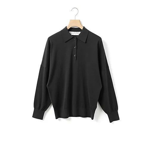 【ミディウミ/MidiUmi】のワイドニットポロ インテリア・キッズ・メンズ・レディースファッション・服の通販 founy(ファニー) 　ファッション　Fashion　レディースファッション　Fashion for Women　トップス・カットソー　Cut & Sew Tops　ニット　Knit Tops & Sweaters　ポロシャツ　Polo Shirt, Collared Tee　エレガント 上品　Elegant　ブラック|ID: prp329100004963606 ipo3291000000037242928
