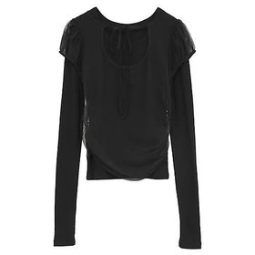 【クラネ/CLANE】のLAYERED TULLE RIBBON CUT TOPS 大人の最旬トレンドファッション＆コーディネート founy(ファウニー) ファッション Fashion レディースファッション Fashion for Women トップス・カットソー Cut & Sew Tops カットソー Cut and Sewn Top ストレッチ Stretch, Stretchy Fabric スリーブ Sleeve, Long Sleeve / Short Sleeve バランス Balance, Style Balance |ID:prp329100004963638
