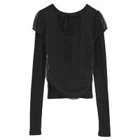 【クラネ/CLANE】のLAYERED TULLE RIBBON CUT TOPS 大人の最旬トレンドファッション＆コーディネート founy(ファウニー) ファッション Fashion レディースファッション Fashion for Women トップス・カットソー Cut & Sew Tops カットソー Cut and Sewn Top ストレッチ Stretch, Stretchy Fabric スリーブ Sleeve, Long Sleeve / Short Sleeve バランス Balance, Style Balance |ID:prp329100004963638