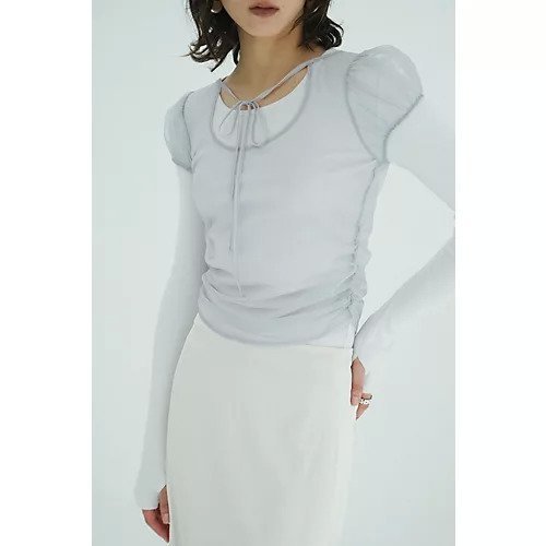 【クラネ/CLANE】のLAYERED TULLE RIBBON CUT TOPS 大人の最旬トレンドファッション＆コーディネート founy(ファウニー) 　ファッション　Fashion　レディースファッション　Fashion for Women　トップス・カットソー　Cut & Sew Tops　カットソー　Cut and Sewn Top　ストレッチ　Stretch, Stretchy Fabric　スリーブ　Sleeve, Long Sleeve / Short Sleeve　バランス　Balance, Style Balance　other-3|ID: prp329100004963638 ipo3291000000037243176