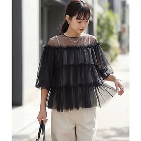 【スタイルデリ/STYLE DELI】の【selection】チュールティアードギャザーブラウス 大人の最旬トレンドファッション＆コーディネート founy(ファウニー) ファッション Fashion レディースファッション Fashion for Women トップス・カットソー Cut & Sew Tops シャツ・ブラウス・オフィスカジュアル Elegant Blouses & Button-Ups インナー Innerwear エアリー Airy Texture シアー Sheer, See-Through ストレート Straight, Straight Cut スリット Slit, Slit Detail チュール Tulip, Tulip Motif デニム Denim, Jeans Material ドット Polka Dot, Dot Pattern 定番 Standard, Basic Item パール Pearl, Pearl Accent ボトム Bottoms, Lower Wear マーブル Marble, Marble Pattern 夏 Summer |ID:prp329100004963774