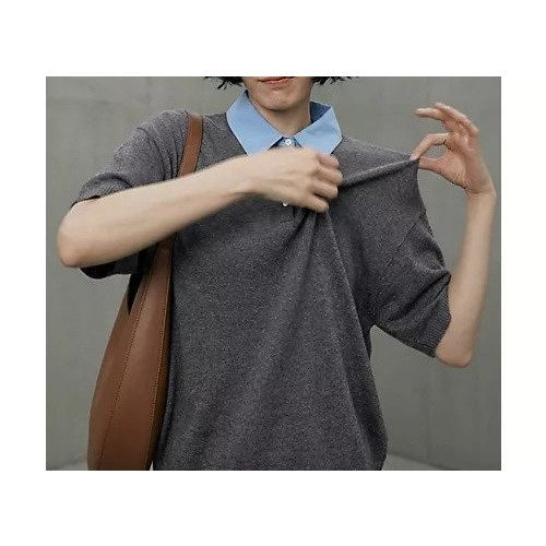 【スタイルデリ/STYLE DELI】の【BLK001】シャツ襟半袖ポロニット インテリア・キッズ・メンズ・レディースファッション・服の通販 founy(ファニー) 　ファッション　Fashion　レディースファッション　Fashion for Women　トップス・カットソー　Cut & Sew Tops　ニット　Knit Tops & Sweaters　シャツ・ブラウス・オフィスカジュアル　Elegant Blouses & Button-Ups　シンプル　Simple, Minimal　スラックス　Slacks, Dress Pants　デニム　Denim, Jeans Material　ドッキング　Docking, Mixed Material　バランス　Balance, Style Balance　ボーダー　Border, Stripe　半袖　Short Sleeve, Half Sleeve　無地　Plain, Solid Color　杢グレー|ID: prp329100004963836 ipo3291000000037244763