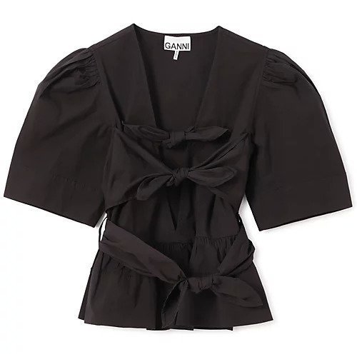 【ガニー/GANNI】のWashed Stretch Cotton Tie Strap Blouse 大人の最旬トレンドファッション＆コーディネート founy(ファウニー) 　ファッション　Fashion　レディースファッション　Fashion for Women　2025年　2025　2025春夏・S/S　Spring/Summer 2025 SS25　コンシャス　Conscious, Bodycon　ペプラム　Peplum, Flared Hem　リボン　Ribbon, Bow　半袖　Short Sleeve, Half Sleeve　洗える　Machine Washable　 other-1|ID: prp329100004963891 ipo3291000000037247476