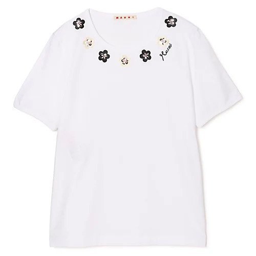 【マルニ/MARNI】のT-SHIRT 大人の最旬トレンドファッション＆コーディネート founy(ファウニー) 　ファッション　Fashion　レディースファッション　Fashion for Women　トップス・カットソー　Cut & Sew Tops　シャツ・ブラウス・オフィスカジュアル　Elegant Blouses & Button-Ups　ロングTシャツ・Tシャツ　Longline T-Shirts & Tees　スパンコール　Sequins, Sequin Embellishment　バランス　Balance, Style Balance　フラワー　Flower, Floral　モチーフ　Motif, Design Theme　洗える　Machine Washable　 other-1|ID: prp329100004964013 ipo3291000000037248372