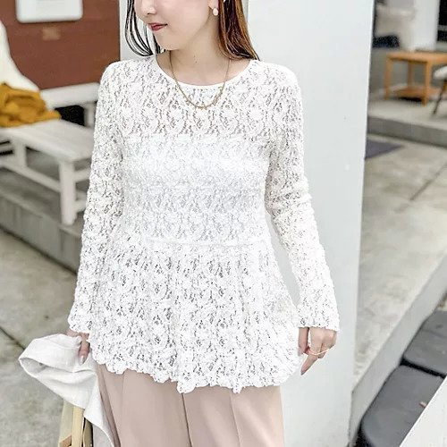 【ノーリーズソフィー/NOLLEY'S sophi】の《セットアップ対応》ウォッシャブルストレッチレースペプラムプルオーバー インテリア・キッズ・メンズ・レディースファッション・服の通販 founy(ファウニー) 　ファッション　Fashion　レディースファッション　Fashion for Women　トップス・カットソー　Cut & Sew Tops　カジュアルプルオーバー・ニットトップス　Pullovers & Knit Tops / Casual Pullovers　2026年　2026　2026春夏・S/S　Spring/Summer 2026 SS26　おすすめ　Recommended / Our Picks　インナー　Innerwear　スウェット / スエット　Sweatshirt, Sweatwear　ストレッチ　Stretch, Stretchy Fabric　セットアップ　Set-Up, Coordinated Outfit　フィット　Fit, Slim Fit　レース　Lace, Lace Fabric　春　Spring　ホワイト|ID: prp329100004964067 ipo3291000000037249099
