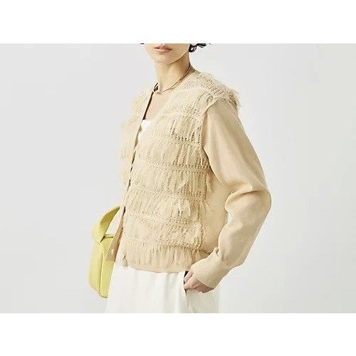 【ノーリーズ/NOLLEY'S】の《手洗い可能》チュールフリンジVネックカーディガン インテリア・キッズ・メンズ・レディースファッション・服の通販 founy(ファウニー) 　ファッション　Fashion　レディースファッション　Fashion for Women　トップス・カットソー　Cut & Sew Tops　カーディガン・羽織り　Layered Style Cardigans　Vネックトップス　V-Neck Tops / V-Cut Neckline Shirts　2026年　2026　2026春夏・S/S　Spring/Summer 2026 SS26　インナー　Innerwear　カーディガン　Cardigan, Knitwear　シンプル　Simple, Minimal　デニム　Denim, Jeans Material　ベスト　Vest, Waistcoat　リネン　Linen, Linen Fabric　ロング　Long, Long-Length　ベージュ|ID: prp329100004964077 ipo3291000000037249157