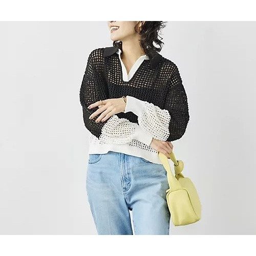 【ノーリーズ/NOLLEY'S】の《手洗い可能》テープメッシュ編ポロプルオーバー インテリア・キッズ・メンズ・レディースファッション・服の通販 founy(ファウニー) 　ファッション　Fashion　レディースファッション　Fashion for Women　トップス・カットソー　Cut & Sew Tops　カジュアルプルオーバー・ニットトップス　Pullovers & Knit Tops / Casual Pullovers　2026年　2026　2026春夏・S/S　Spring/Summer 2026 SS26　おすすめ　Recommended / Our Picks　カーディガン　Cardigan, Knitwear　バランス　Balance, Style Balance　メッシュ　Mesh, Net Fabric　春　Spring　長袖　Long Sleeve, Full Sleeve　ブラック|ID: prp329100004964084 ipo3291000000037249195