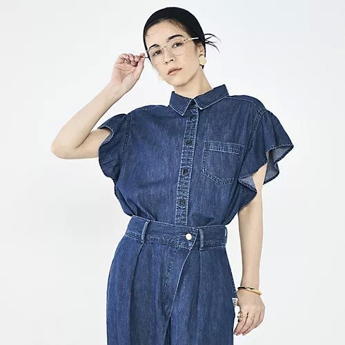 【リエミラー/Rie Miller】の【RM denim】ラッフルスリーブデニムブラウス インテリア・キッズ・メンズ・レディースファッション・服の通販 founy(ファウニー) https://founy.com/ ファッション Fashion レディースファッション Fashion for Women トップス・カットソー Cut & Sew Tops シャツ・ブラウス・オフィスカジュアル Elegant Blouses & Button-Ups 2026年 2026 2026春夏・S/S Spring/Summer 2026 SS26 おすすめ Recommended / Our Picks スリーブ Sleeve, Long Sleeve / Short Sleeve デニム Denim, Jeans Material フリル Frill, Ruffle フレンチ French, French Style |ID: prp329100004964094 ipo3291000000037298316
