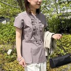 【ノーリーズ/NOLLEY'S】のウォッシャブル前立プリーツペプラムブラウス カーキ|ID: prp329100004964136 ipo3291000000037249493