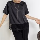 【ノーリーズ/NOLLEY'S】のウォッシャブル裾レースオトナサテンTシャツ ブラック|ID: prp329100004964178 ipo3291000000037249737