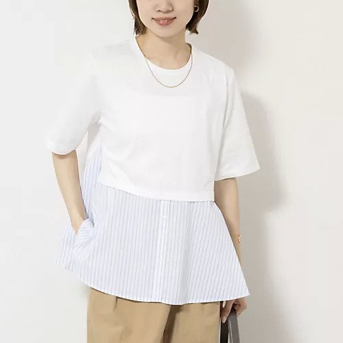 【ノーリーズ/NOLLEY'S】の【TORRAZZO DONNトラッゾドンナ】Docking Flare Top インテリア・キッズ・メンズ・レディースファッション・服の通販 founy(ファウニー) 　ファッション　Fashion　レディースファッション　Fashion for Women　ワンピース　Dresses　2026年　2026　2026春夏・S/S　Spring/Summer 2026 SS26　カットソー　Cut and Sewn Top　ストライプ　Stripe, Striped Pattern　ドッキング　Docking, Mixed Material　フレア　Flare, Flared　ホワイト|ID: prp329100004964205 ipo3291000000037250052