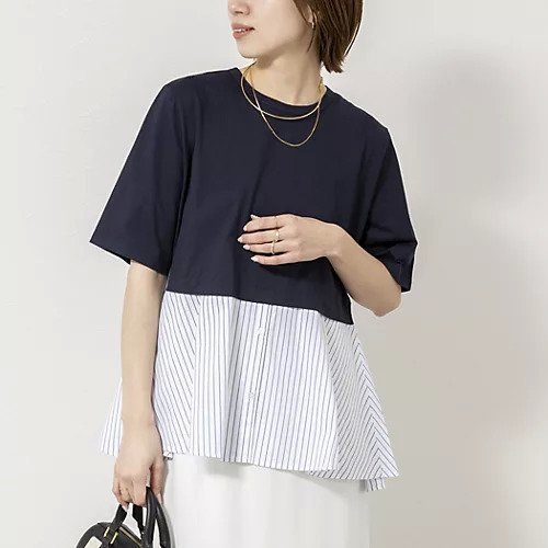 【ノーリーズ/NOLLEY'S】の【TORRAZZO DONNトラッゾドンナ】Docking Flare Top インテリア・キッズ・メンズ・レディースファッション・服の通販 founy(ファウニー) 　ファッション　Fashion　レディースファッション　Fashion for Women　ワンピース　Dresses　2026年　2026　2026春夏・S/S　Spring/Summer 2026 SS26　カットソー　Cut and Sewn Top　ストライプ　Stripe, Striped Pattern　ドッキング　Docking, Mixed Material　フレア　Flare, Flared　ダークネイビー|ID: prp329100004964205 ipo3291000000037250053