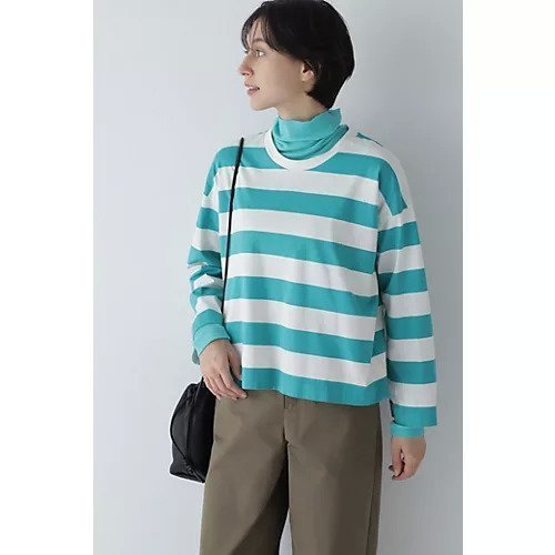 【ヒューマンウーマン/HUMAN WOMAN】の太ボーダーカットソー インテリア・キッズ・メンズ・レディースファッション・服の通販 founy(ファウニー) 　ファッション　Fashion　レディースファッション　Fashion for Women　トップス・カットソー　Cut & Sew Tops　カットソー・ベーシックTシャツ　Cut-and-Sewn Tops / Stretch Tees & Basics　おすすめ　Recommended / Our Picks　カーゴパンツ　Cargo Pants, Utility Pants　スタンダード　Standard, Basic　ベーシック　Basic, Essential　ボトム　Bottoms, Lower Wear　ボーダー　Border, Stripe　ワイド　Wide, Wide Fit　オフ×ミントグリーン|ID: prp329100004964247 ipo3291000000037250258