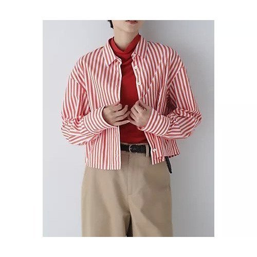 【ヒューマンウーマン/HUMAN WOMAN】のショート丈シャツ インテリア・キッズ・メンズ・レディースファッション・服の通販 founy(ファウニー) 　ファッション　Fashion　レディースファッション　Fashion for Women　トップス・カットソー　Cut & Sew Tops　シャツ・ブラウス・オフィスカジュアル　Elegant Blouses & Button-Ups　おすすめ　Recommended / Our Picks　オレンジ　Orange　カフス　Cuff Design　コンパクト　Compact, Small Size　ショート　Short, Short Length　スタンダード　Standard, Basic　ストライプ　Stripe, Striped Pattern　トレンド　Trend, Trending Now　バランス　Balance, Style Balance　ブルゾン　Blouson, Bomber Jacket　ブロード　Broadcloth, Fine Cotton　ベーシック　Basic, Essential　ボトム　Bottoms, Lower Wear　無地　Plain, Solid Color　長袖　Long Sleeve, Full Sleeve　オレンジストライプ|ID: prp329100004964249 ipo3291000000037250266