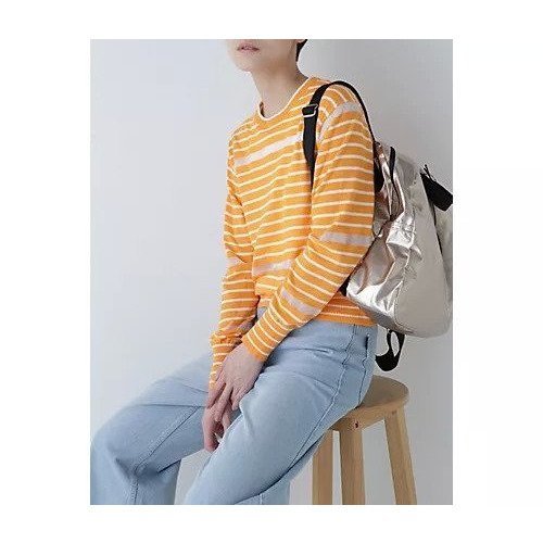 【ヒューマンウーマン/HUMAN WOMAN】のシアーボーダーニット インテリア・キッズ・メンズ・レディースファッション・服の通販 founy(ファウニー) 　ファッション　Fashion　レディースファッション　Fashion for Women　トップス・カットソー　Cut & Sew Tops　ニット　Knit Tops & Sweaters　おすすめ　Recommended / Our Picks　インナー　Innerwear　シアー　Sheer, See-Through　ジャケット　Jacket, Outerwear　スタンダード　Standard, Basic　ツイスト　Tweed, Tweed Fabric　ボーダー　Border, Stripe　今季　This Season, Current Season　春　Spring　オレンジ×ホワイトボーダー|ID: prp329100004964321 ipo3291000000037250630
