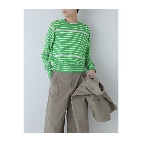 【ヒューマンウーマン/HUMAN WOMAN】のシアーボーダーニット インテリア・キッズ・メンズ・レディースファッション・服の通販 founy(ファウニー) 　ファッション　Fashion　レディースファッション　Fashion for Women　トップス・カットソー　Cut & Sew Tops　ニット　Knit Tops & Sweaters　おすすめ　Recommended / Our Picks　インナー　Innerwear　シアー　Sheer, See-Through　ジャケット　Jacket, Outerwear　スタンダード　Standard, Basic　ツイスト　Tweed, Tweed Fabric　ボーダー　Border, Stripe　今季　This Season, Current Season　春　Spring　グリーン×ホワイトボーダー|ID: prp329100004964321 ipo3291000000037250631