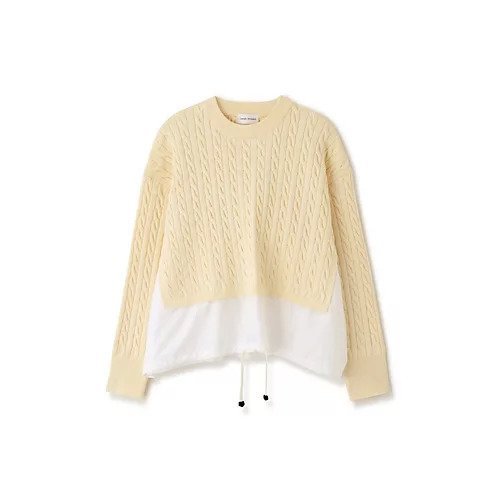 【ヒューマンウーマン/HUMAN WOMAN】の布帛ドッキングケーブルニット 大人の最旬トレンドファッション＆コーディネート founy(ファウニー) 　ファッション　Fashion　レディースファッション　Fashion for Women　トップス・カットソー　Cut & Sew Tops　ニット　Knit Tops & Sweaters　おすすめ　Recommended / Our Picks　スタンダード　Standard, Basic　スポーツ　Sports, Activewear　タフタ　Taffeta, Structured Fabric　トレンド　Trend, Trending Now　ドッキング　Docking, Mixed Material　バランス　Balance, Style Balance　ブラウジング　Blouson Silhouette, Cinched Waist　ボトム　Bottoms, Lower Wear　other-2|ID: prp329100004964337 ipo3291000000037250711